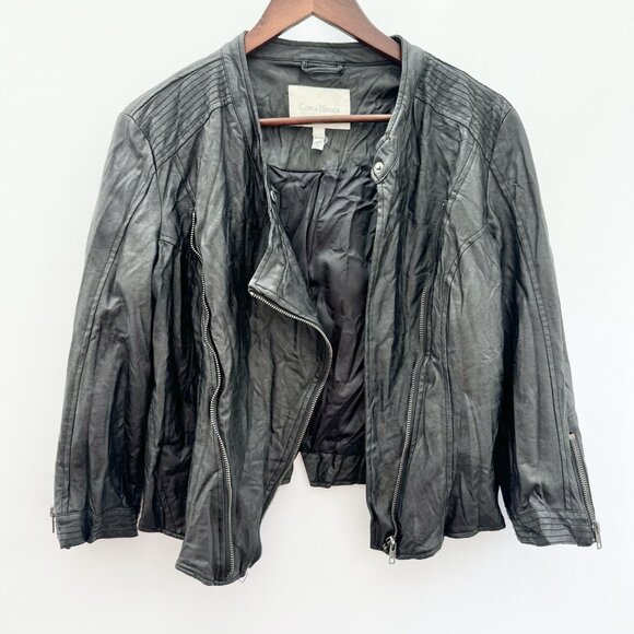 Costa Blanca Vegan Leather Black Jacket Wrinkled Look Size Large - Picture 1 of 16